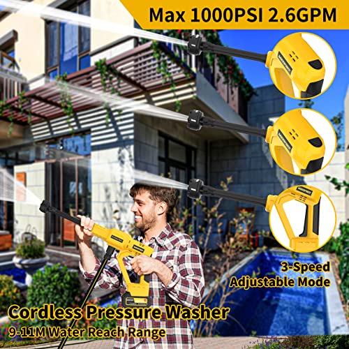 Cordless Pressure Washer, 3 Speed Adjustment, Portable Pressure Washer, Max 1080PSI, Power Display, Battery Pressure Washer with 6 in 1 Nozzle, Electric Pressure Washer for Car Garden