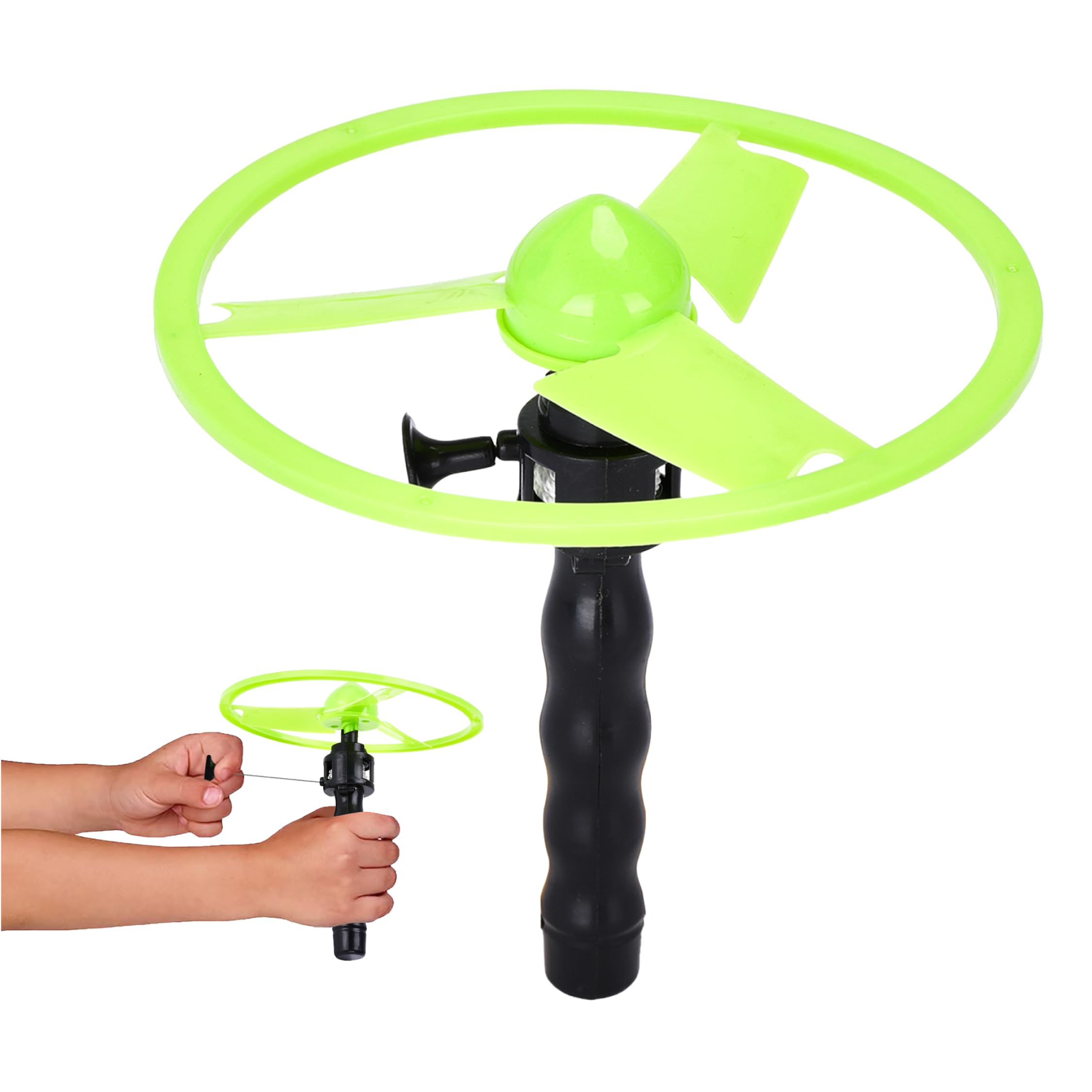 Botabee Flying Disc Launcher Toy for Kids - 4.5" Pull String Launcher Glowing Disk for Outdoor Fun - Durable Plastic Flying Disc Toy - Early Childhood Development Spin Disc and Birthday Party Favor