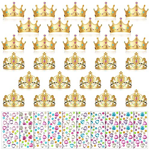 Yaomiao 66 Pieces Foam Princess Tiaras DIY Crowns Kids Party Favors Craft Crystal Diamond Sticker Girls Making Your Own Tiara (Gold)