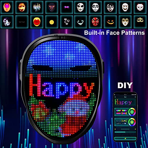 Face Transforming LED Mask with Bluetooth Programmable - LED Light Up Halloween Mask Digital Luminous Mask for Costume
