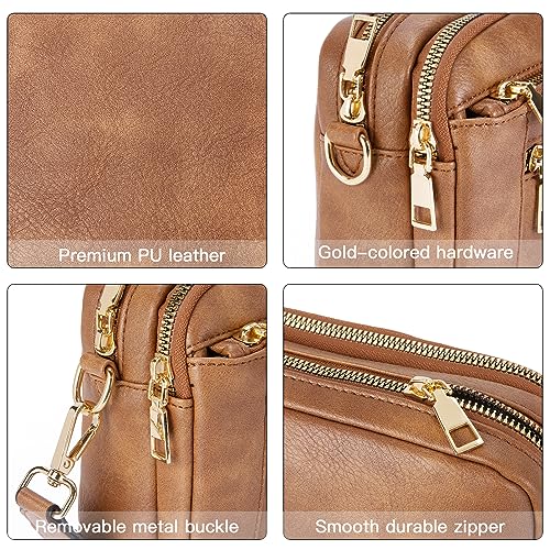 Telena Crossbody Purse for Women Small Crossbody Bags Trendy Vegan Leather with Adjustable Shoulder Strap Rough Camel Brown