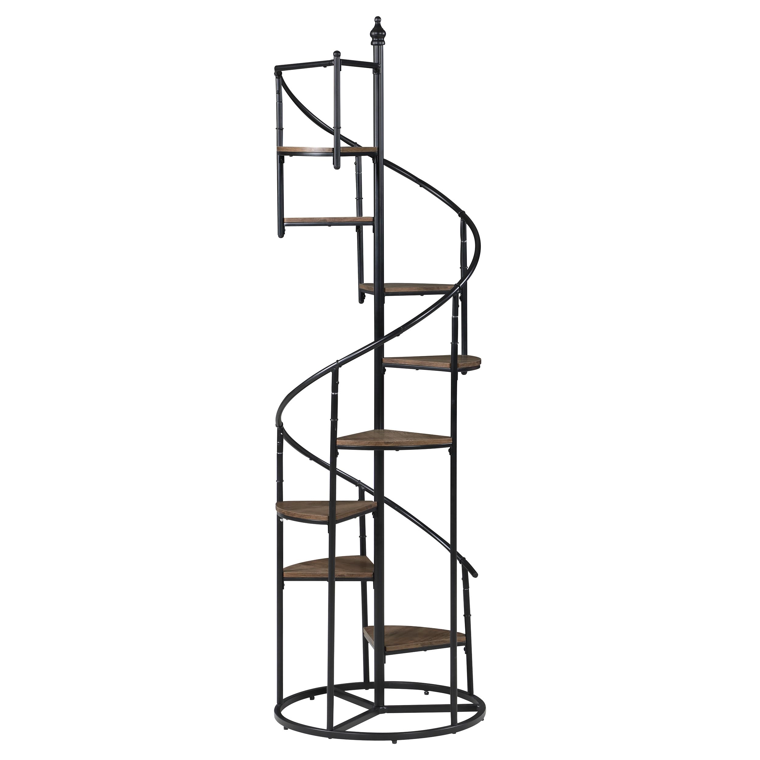 Coaster Home Furnishings - Roseglen - Metal & Wood - 8-Shelf Spiral Staircase Bookshelf with Triangular Shelves and Spiral Staircase Shelf - Home Office & Living Room - 69 Inch - Rustic Brown - 805675