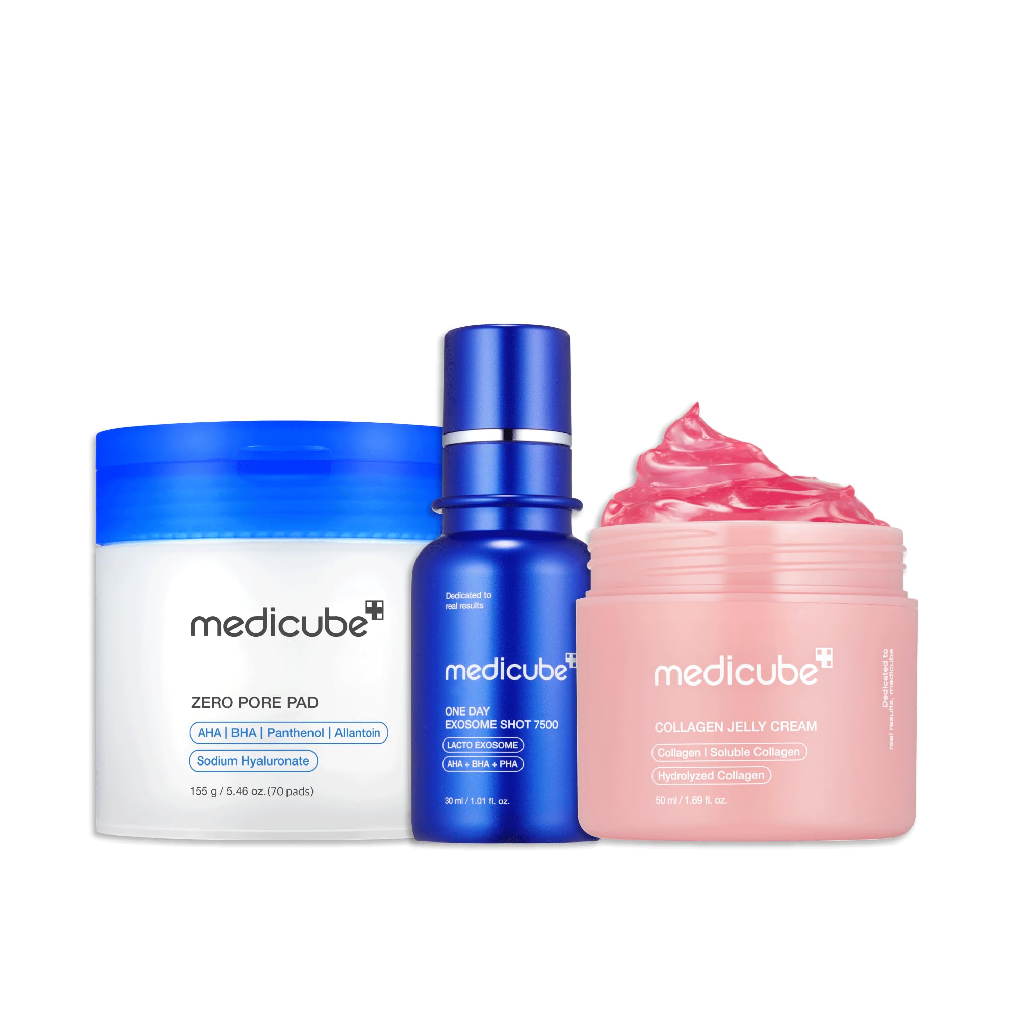 medicube Affordable Trio for Pore & Texture Care: Zero Pore Pads 2.0 and Zero Exosome Shot 7,500 PPM Spicule Facial Serum and Collagen Jelly Cream-50ml
