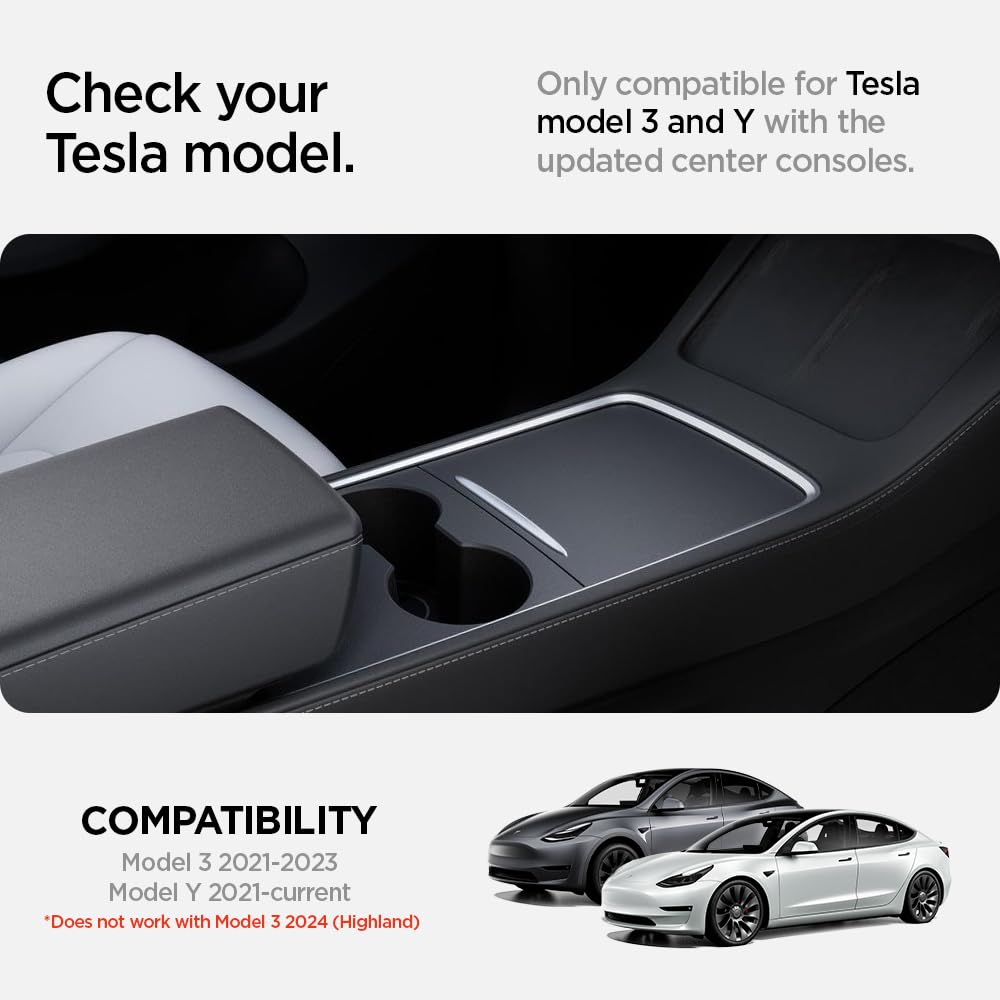 Spigen Center Console Organizer Tray(Carbon Edition) Designed for Tesla Model 3/Y with Smooth Slide Technology 2024/2023/2022 [Not Compatible with Model Y 2024]