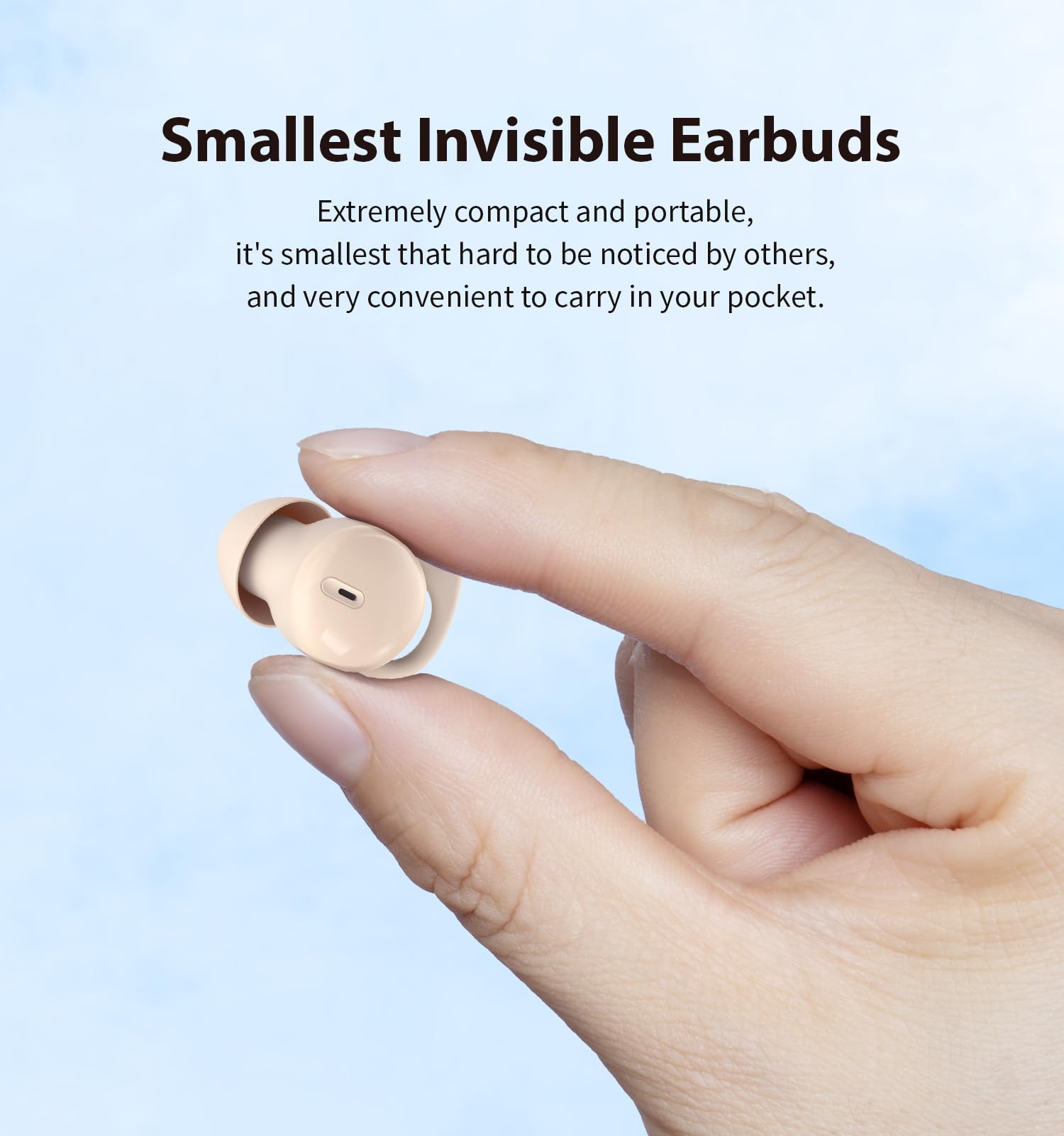 Piegricdiat Invisible Sleep Headphones, Sleep Earbuds for Side Sleepers, Mini Noise Blocking Sleepbuds, Bluetooth 5.3 Wireless Earbuds for Sleeping, Working, Beige