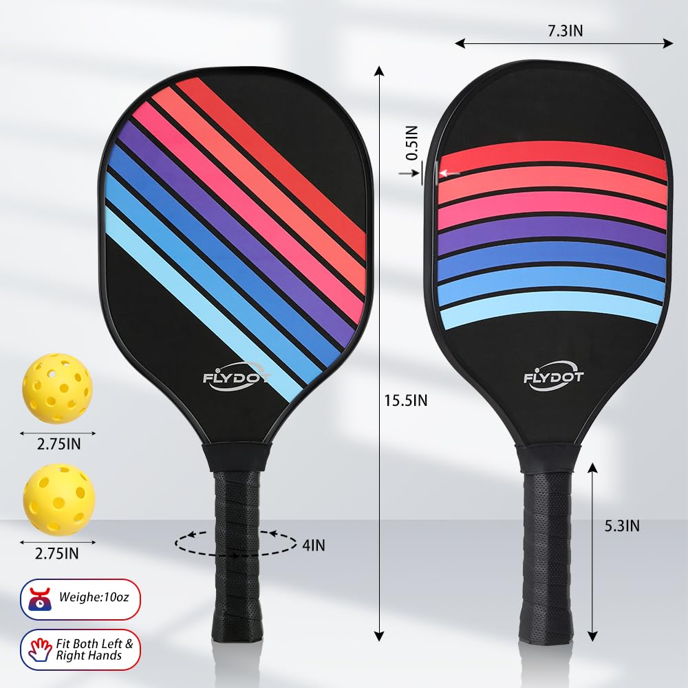 Flydot Pickleball Paddles, Pickleball Paddles Set of 4, Black, 4 Indoor&Outdoor Balls and 1 Carry Bag, Pickleball Paddles for Beginner&Pro, Rackets with Ergonomic Cushion Grip