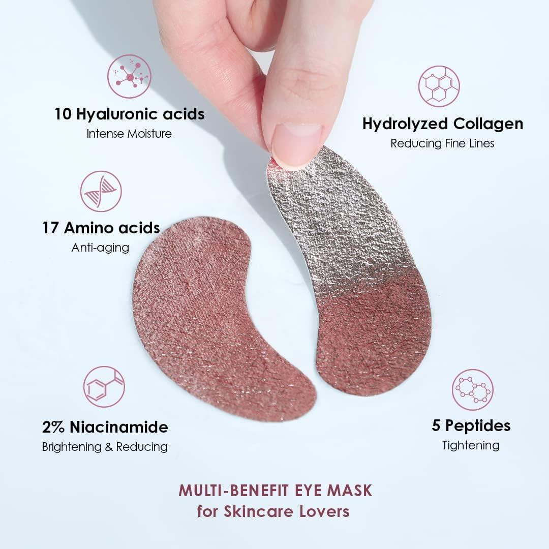 Sweet Dreams Collagen Glow Rose Gold Eye Masks - Korean Under Eye Patches Puffy Eyes, Dark Circles & Wrinkles | Collagen, Niacinamide, Hyaluronic Acid & Peptides | Hydrating Eye Treatment & BeautyCare