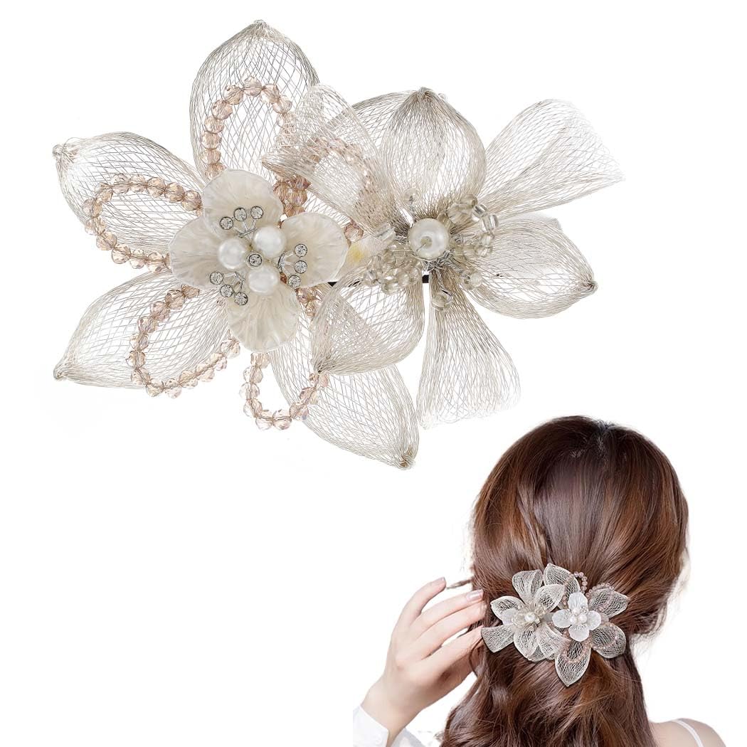 Campsis Wedding Hair Piece Pearl Bridal Headpiece Flower Bride Hair Barrettes Copper Wire Wedding Hair Accessories for Women and Girls