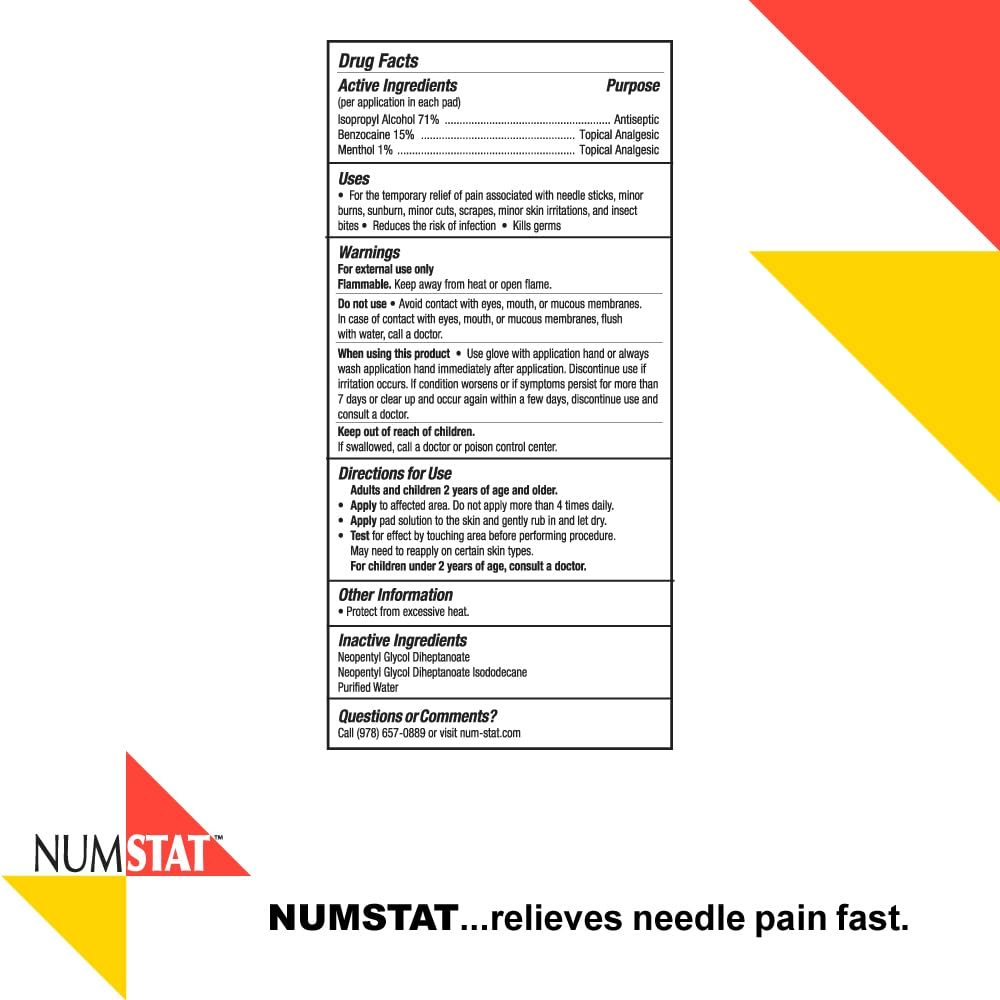 NUMSTAT Antiseptic Numbing Wipes for Needle Pain Relief, 2-In-1 Formula with Benzocaine, Isopropyl Alcohol and Menthol - 30 Prep Pads