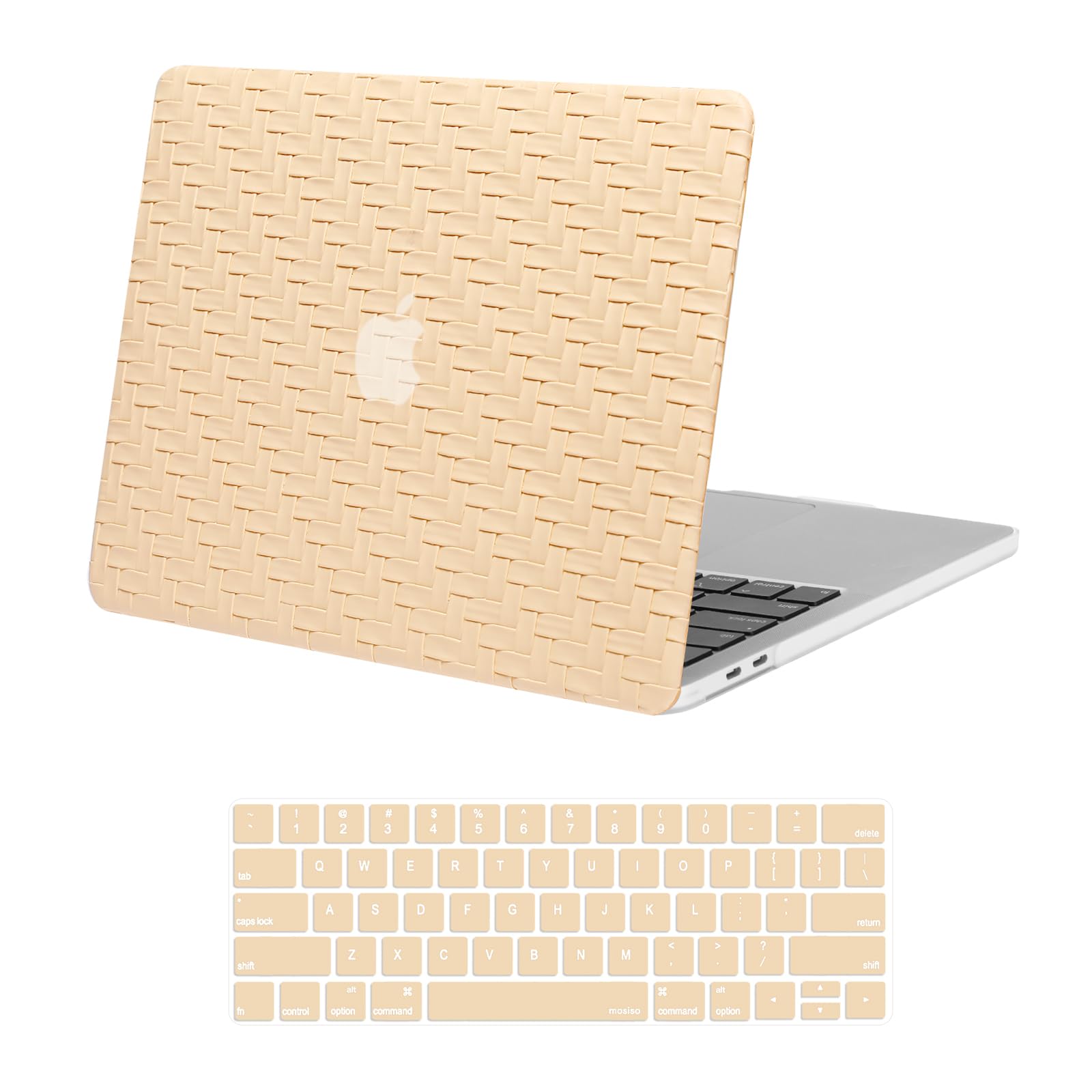 MOSISO Compatible with MacBook Pro 13 inch Case 2024-2016 M2 M1 A2338 A2251 A2289 A2159 A1989 A1708 A1706, Rectangle Weave Texture PU Leather Coated Plastic Hard Shell Case & Keyboard Cover, Apricot