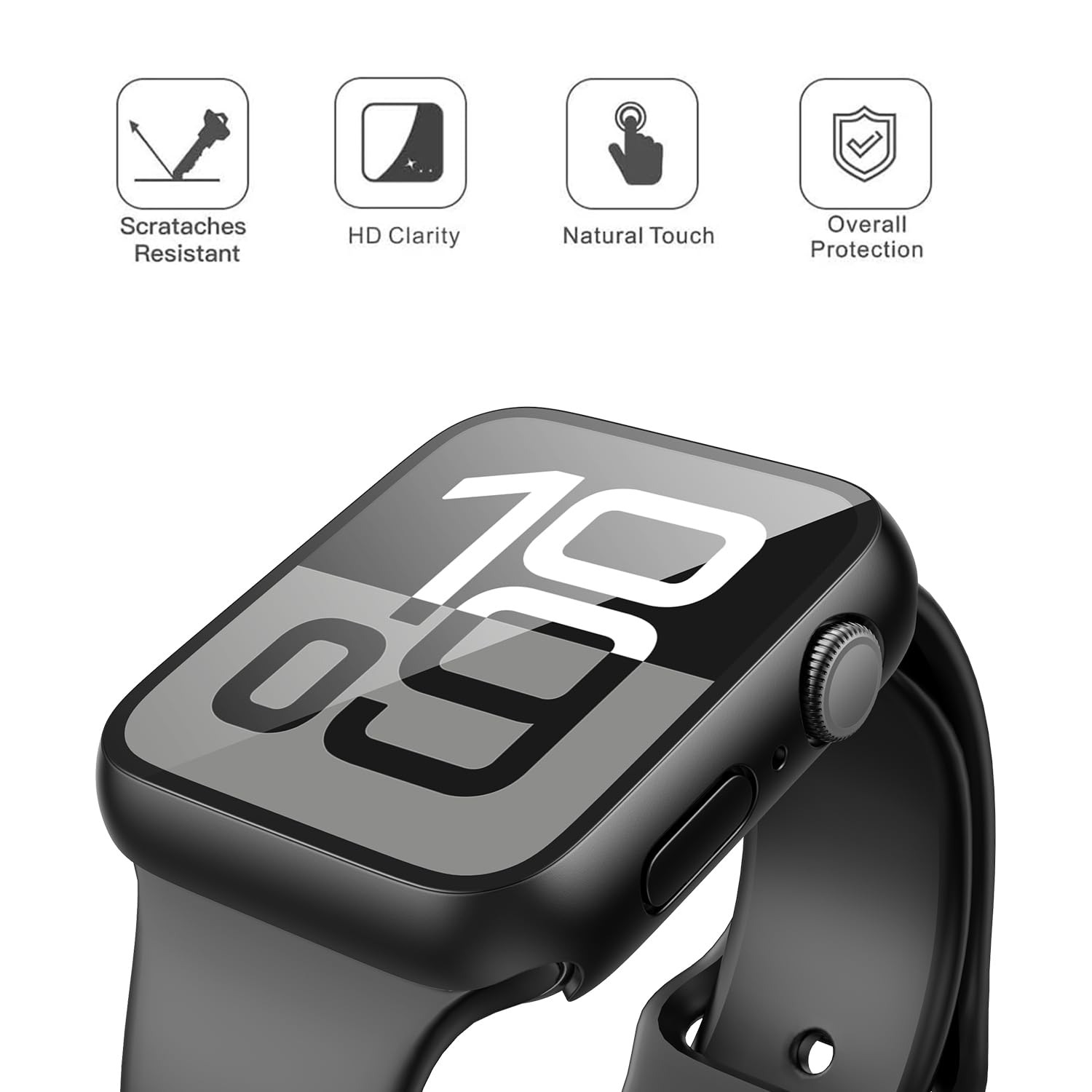 Misxi 2 Pack Tempered Glass Case Compatible for Apple Watch Series 10 (2024) 42mm, Hard PC Screen Protector Ultra-Thin Lightweight Scratch-Resistant Cover for iWatch, 1 Black + 1 Transparent