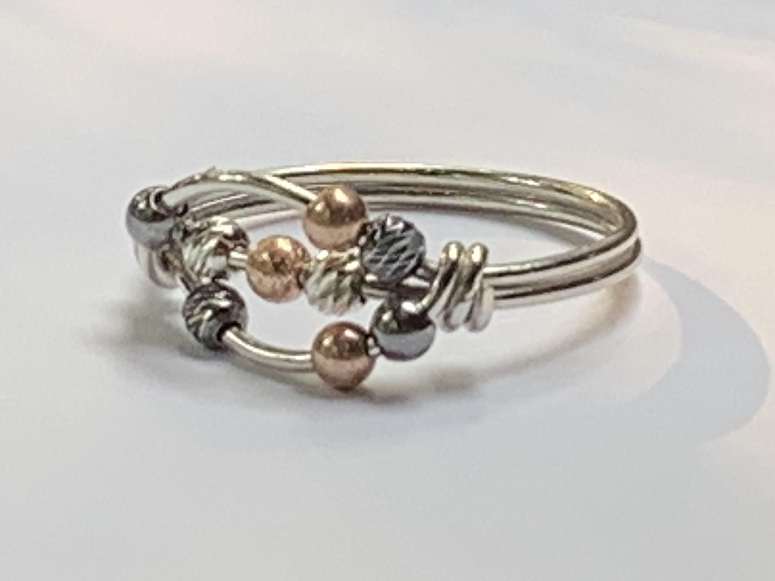 Worry ring, anxiety ring, spinner ring, bead ring, argentium silver, 14kt yellow or rose gold fill