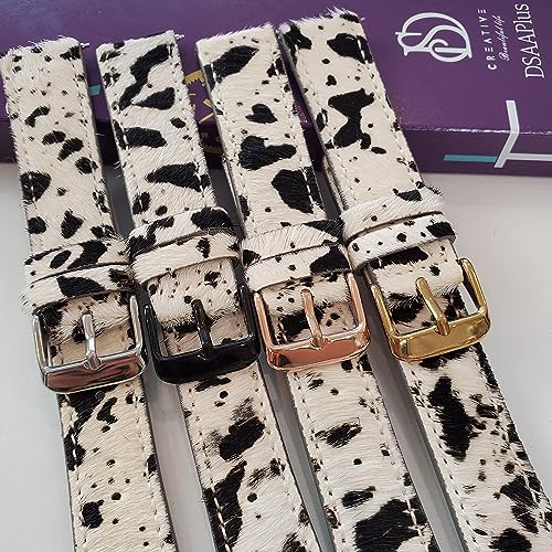 DSAAplus Furry Cow Leather Band For Samsung Galaxy Watch 6 5 40mm 44mm/ Galaxy Watch 5 Pro 45mm Band Galaxy Watch 4 40mm 44mm/ Active 2 40mm 44mm Bands 20mm Watch Strap (rose gold buckle)