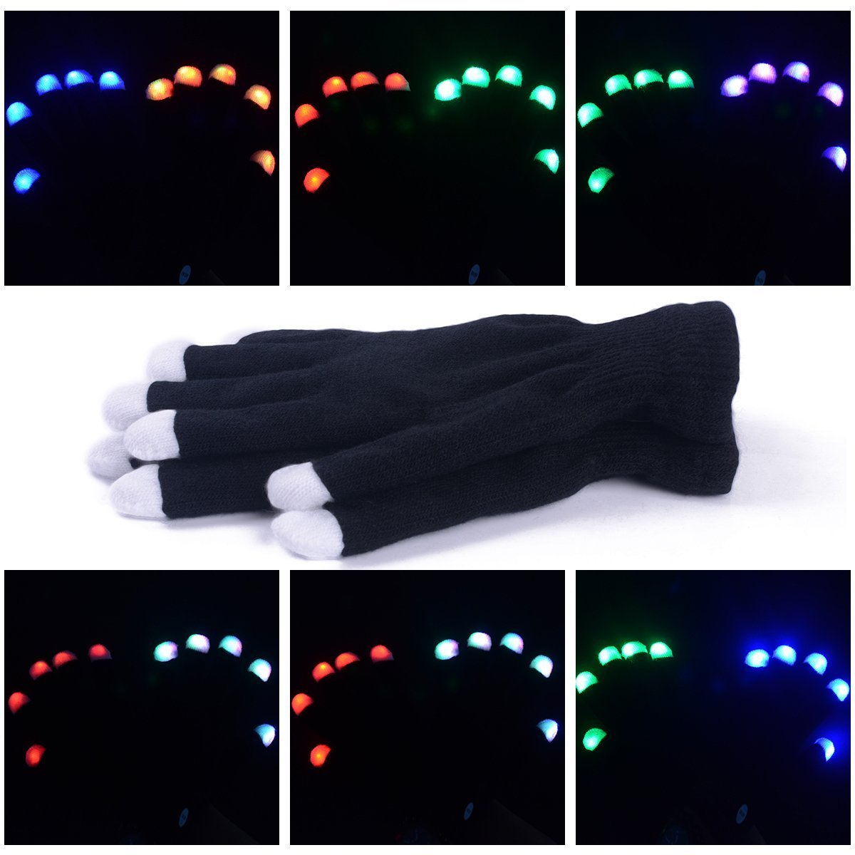 BAJOTAL LED Gloves Finger Light Up Glow Rave Glove Flashing Christmas Gift Halloween Party Favors-Extra Battries Bonus(Black)