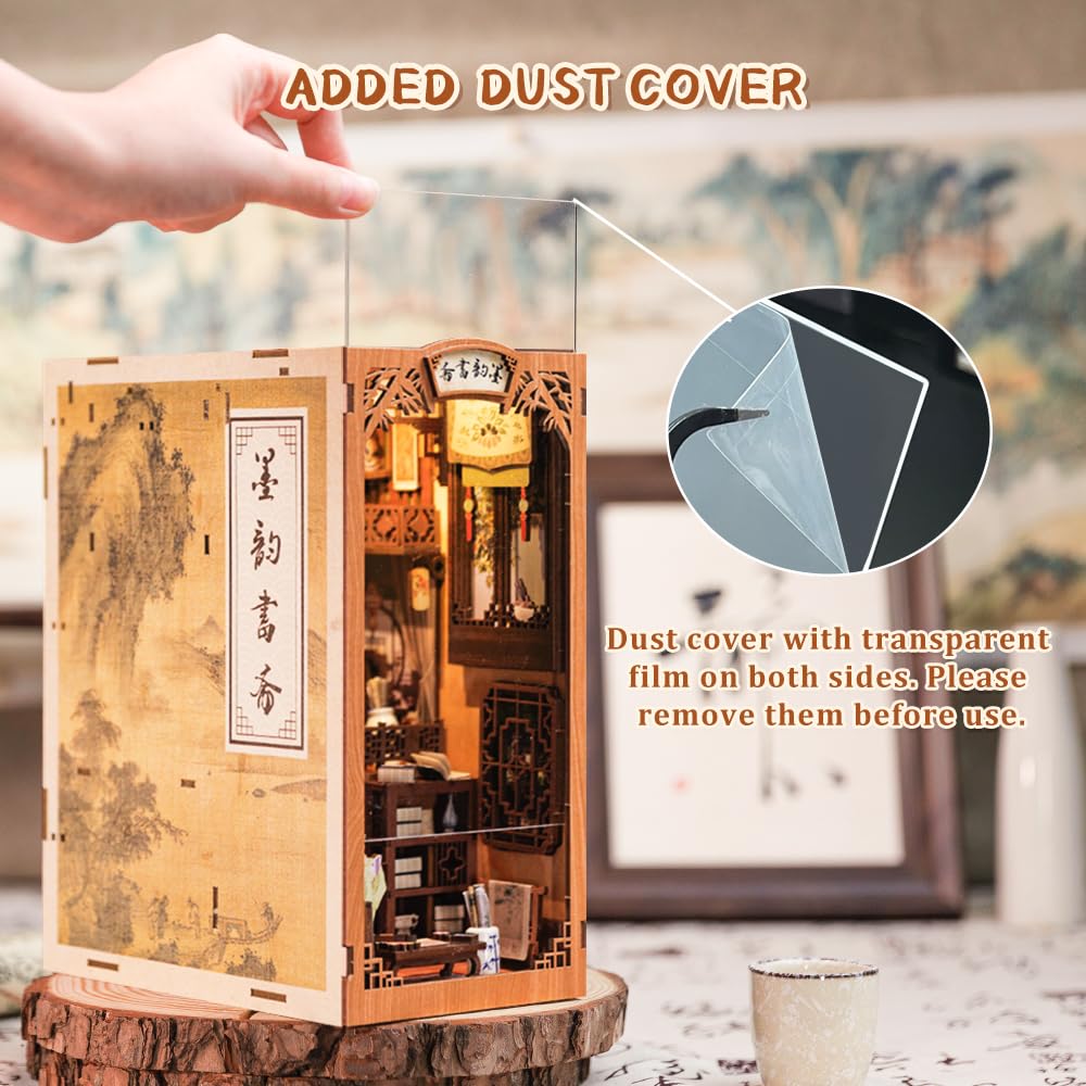 CUTEBEE Book Nook Kit - DIY Miniature House Dollhouse Kit for Adult and Teens, Booknook Bookshelf Decor Alley Model Build with LED Light, Gifts for Family and Friends (Ink Rhyme Bookstore)
