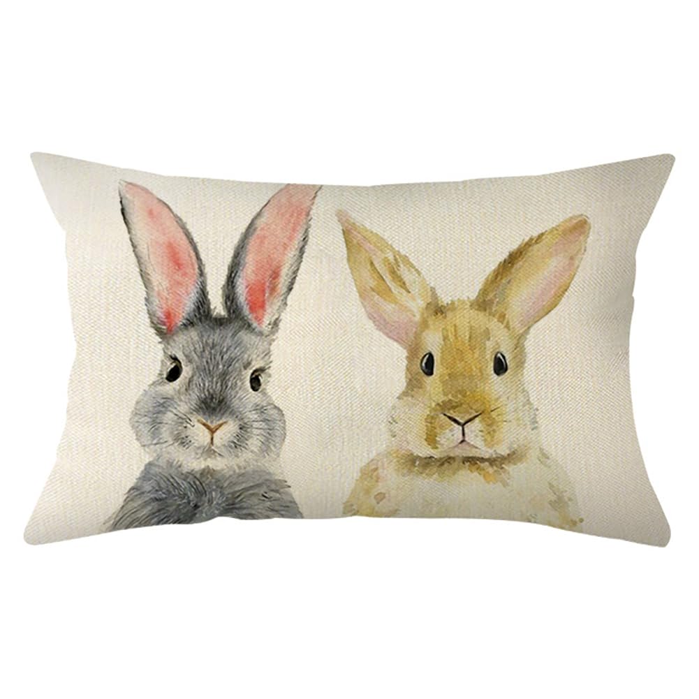 Ogiselestyle Welcome Easter Bunny Throw Pillow Cover, 12 x 20 Inch Spring Rabbit Cushion Case Decoration for Sofa Couch