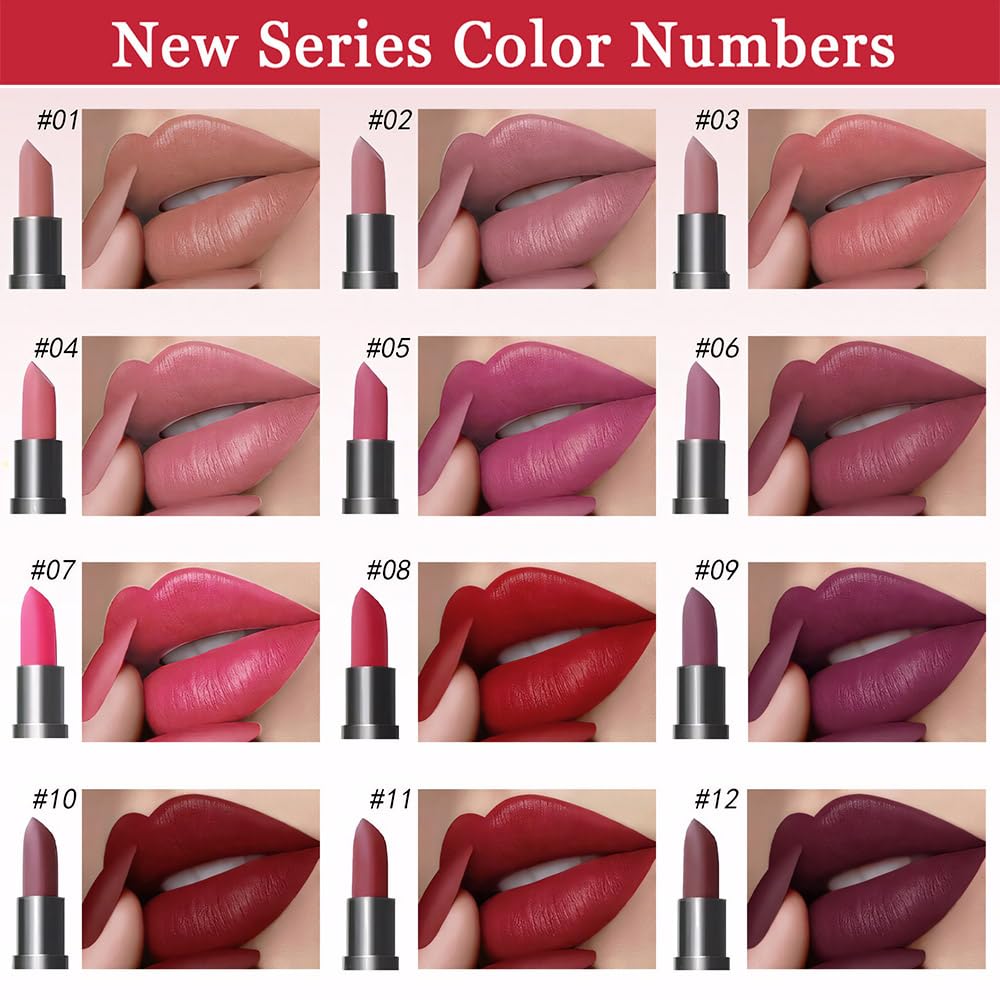 evpct 6Pcs Nude Brown Pink Purple Rose Red Mauve Matte Lipstick Sets for Women Velvet Lipstick Long Lasting Waterproof 24 Hours Lip Stick Stain Makeup Gift Sets labiales mate 24 horas originales A