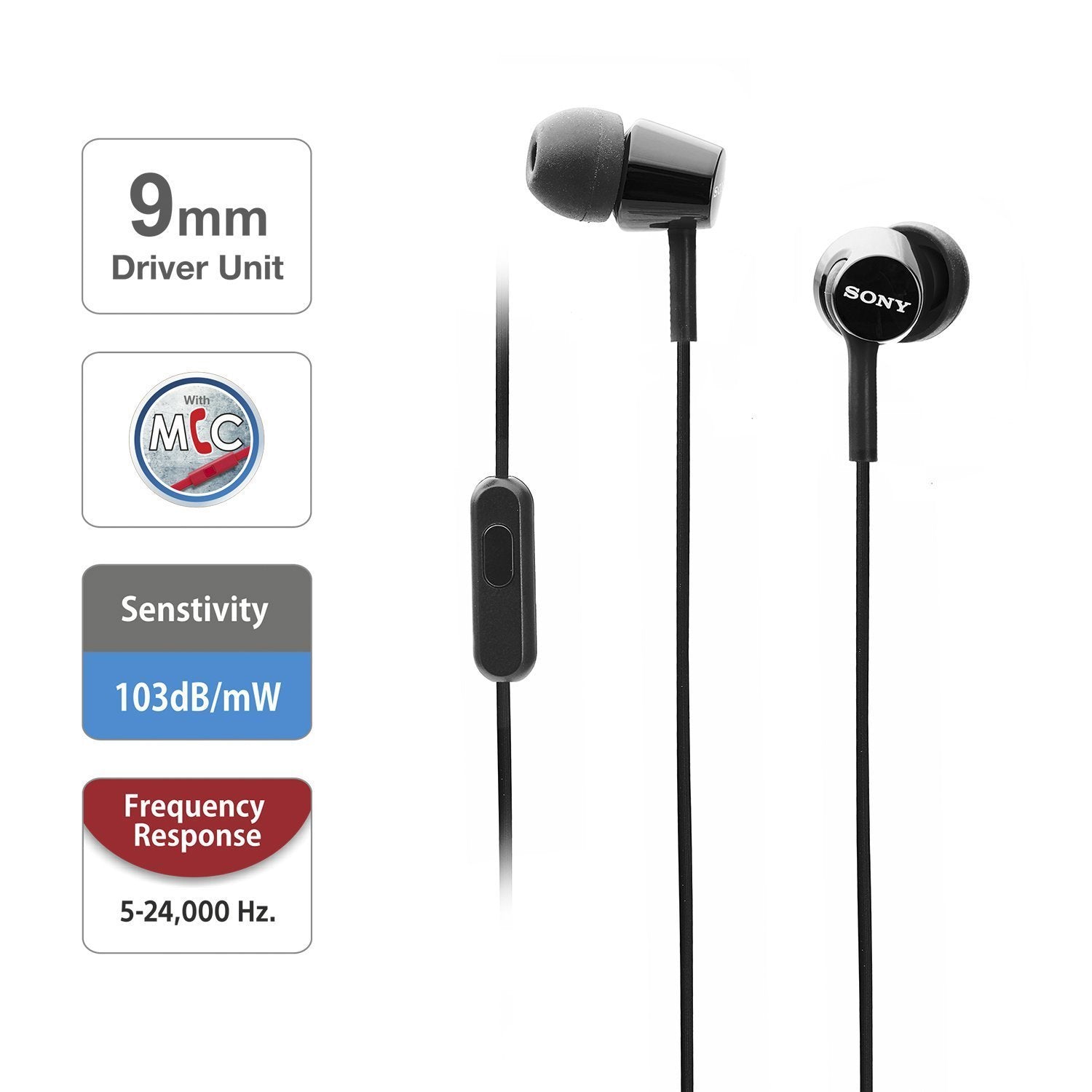 Sony MDREX155AP in-Ear Earbud Headphones/Headset with mic for Phone Call, Black (MDR-EX155AP/B)