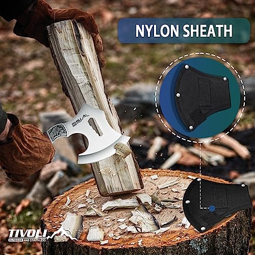 TIVOLI Hatchet Axe with Nylon Sheath,Camping Hatchet Viking Axe with Wood Handle,Portable Survival Axe with Gift Box Small Hatchet for Camping Outdoor Survival, Hunting Gardening