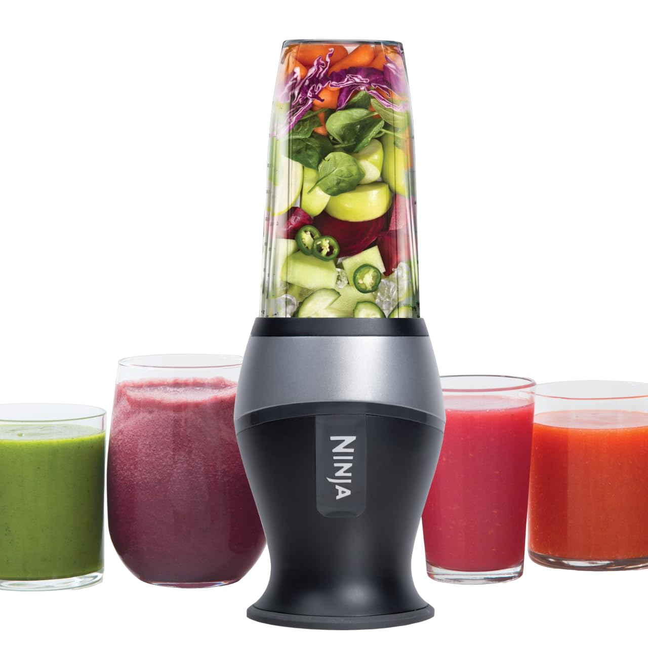 Ninja Fit Compact Personal Blender, Portable Blender for Smoothies, Shakes, Food Prep, and Frozen Blending, 700-Watt Base and (2) 16-oz. Cups & Spout Lids, Black QB3001SS