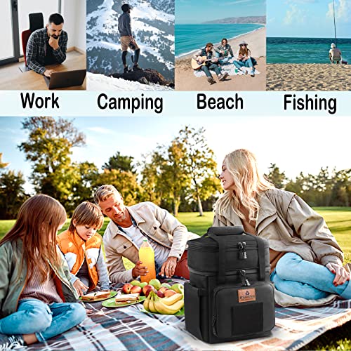 HSHRISH Tactical Lunch Box, Large Expandable Insulated Lunch Bag, Durable Waterproof Leakproof Cooler Bag for Adults/Men/Women/Work Outdoor Beach Trips, 20 Cans/15 L, Black