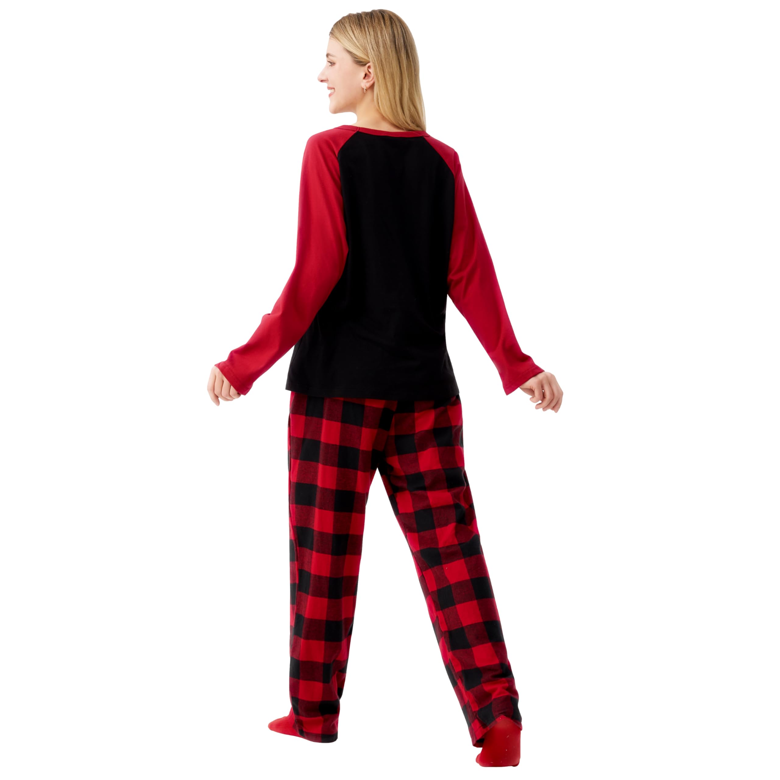 Giggling Getup Red Black Plaid Adult Womens Christmas Pajamas, Christmas Pajamas Women Set with Plaid Pajama Pants and Top, for Holiday Pajamas Party-L