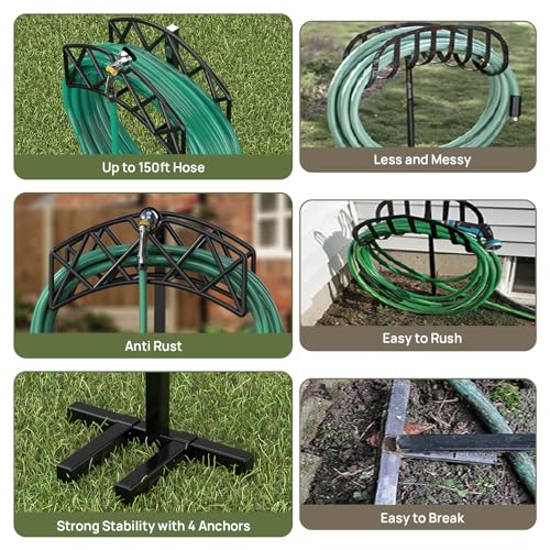 Winpull Garden Hose Holder Detachable Metal Water Hose Holder Hose Hanger, Heavy Duty Hose Holder Freestanding Garden Hose Storage Hose Stand Rack for Outside (Hose not Included)