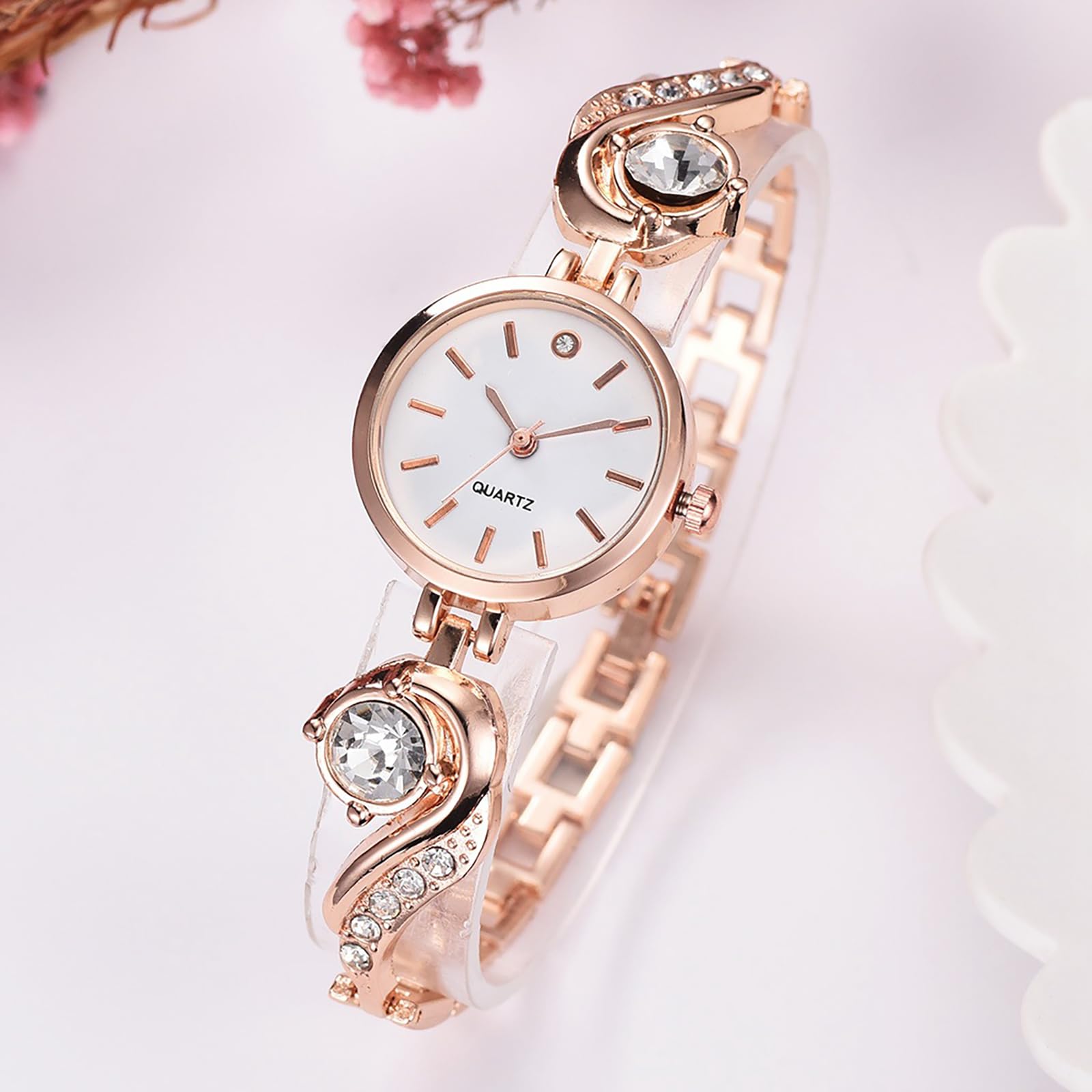 BESTKANG Ladies Watch Leisure Water Diamond Elegant Small and Exquisite Quartz Women's Wrist Watch (Gold White)