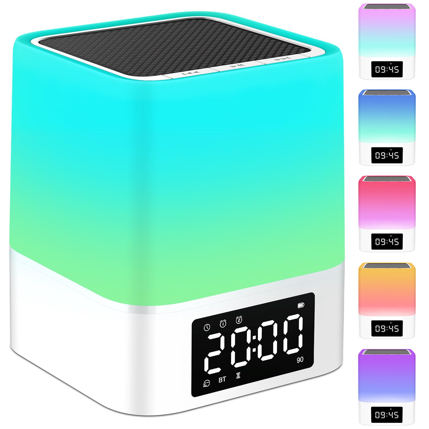 Newest Night Light Bluetooth Speaker, Gifts for 10 11 12 13 14 15 Years Old Boys Teenager Girls, All-in-1 Dual Alarm Clock, Touch Sensor Bedside Lamp, 48 RGB Color Chang, MP3 Player, Wireless Speaker