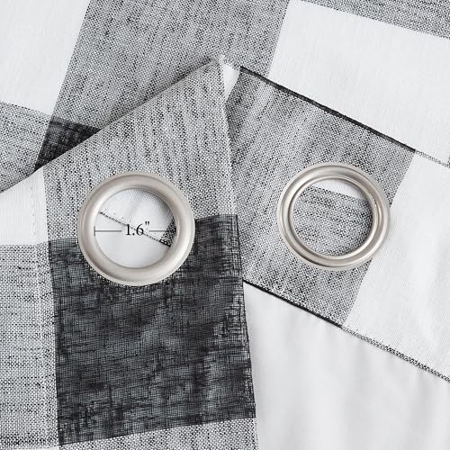 Short Black White Buffalo Plaid Full Blackout Window Curtains with Liner Farmhouse Checkered Geo Pattern Panels Linen Textured Drapes Grommet Window Treatment for Bedroom,Living Room,40"x63"x2