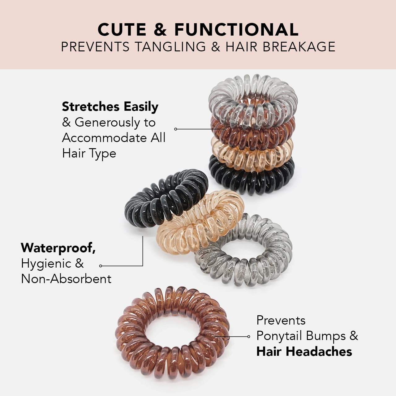 Kitsch Spiral Hair Ties for Women, Coil Hair Ties for Thick Hair, No Crease Hair Tie, Spiral Hair Ties No Damage, Hair Coils & Phone Cord Hair Ties for Thin Hair, Hair Ties Spiral, 8pcs (Brunette)