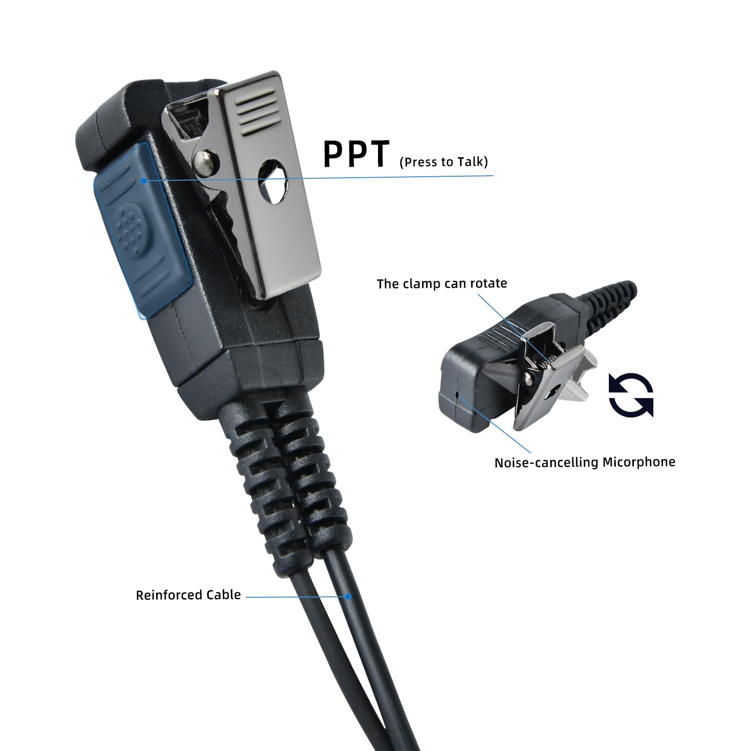DLECNFUN Tansparent Acoustic Tube Earpiece - with PTT and Mic for Two Way Radio,2-Wire Mushroom-Sharp Surveillance Kit Headset,Flexible Stretch Cable Compatible with Kenwood Walkie Talkie