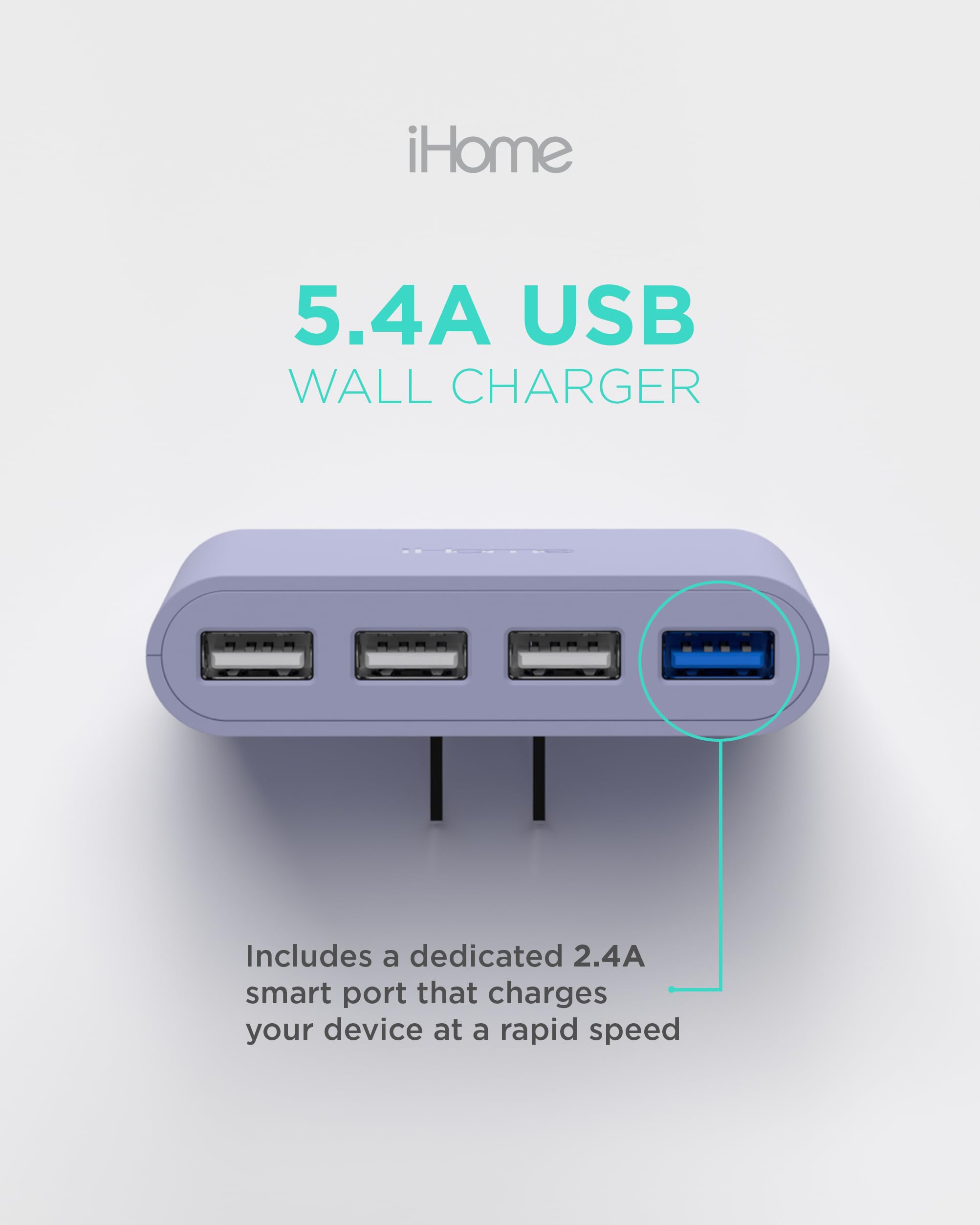 iHome Slim USB Wall Charger: AC Pro Multiport USB Charger, USB Plug Adapter & Phone Charging Block, 4 USB Plugs for Wall Outlet, Flat 4 Port USB Charger & USB Wall Adapter