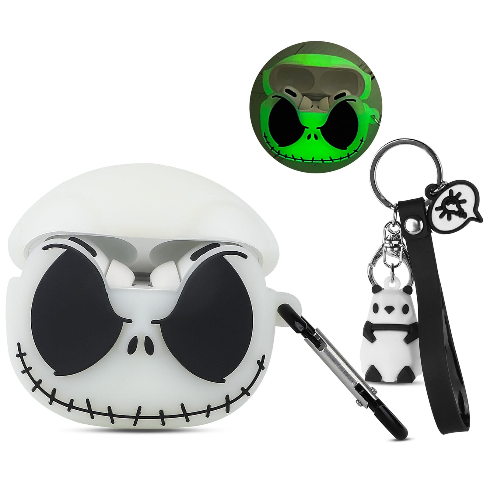 Compatible with AirPods Pro Case Cover (2nd/1st Generation) with Panda Keychain, [Glow in The Dark] Funny Soft Silicone 3D Skull Case for AirPods Pro and AirPods Pro 2nd Generation Case for Women Men