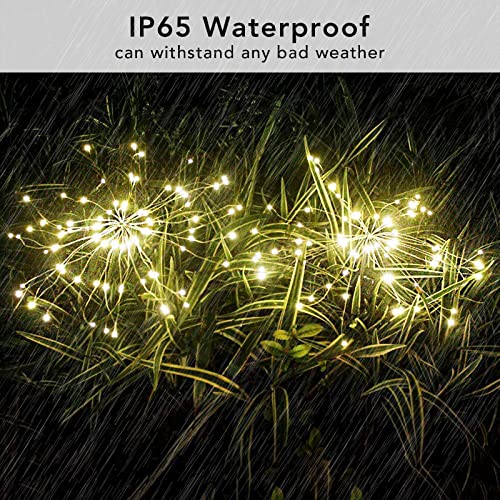 FOOING 6 Pcs Solar Garden Lights Solar Firework Lights, 200 LED Solar Powered String Light 2 Modes Twinkling Solar Lights for Outside, Wedding, Party,Patio (Warm White)