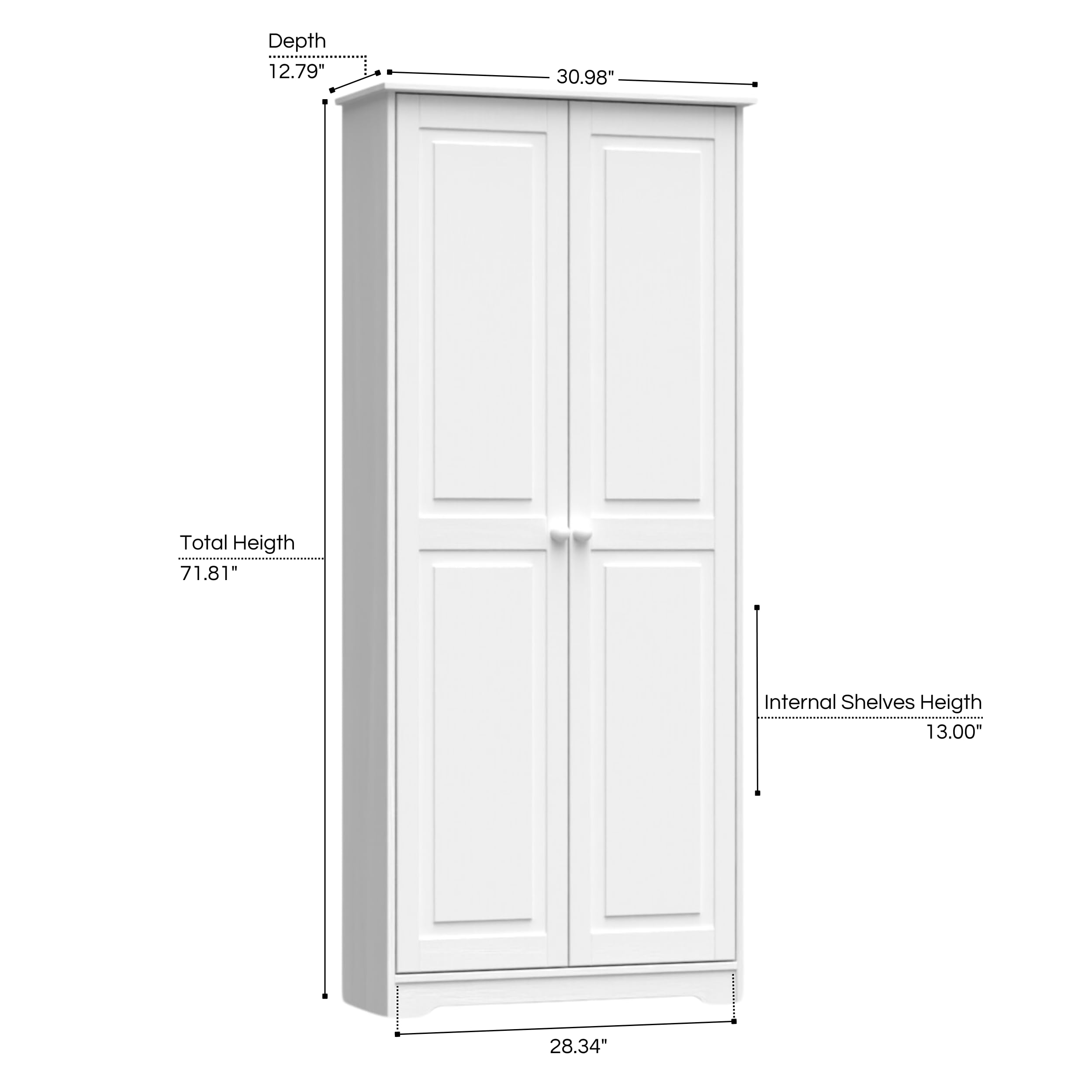 From the Tree Furniture Pantry Cabinet Storage Cabinet with 2 Doors Solid Wood - Adjustable Shelves for Kitchen, Dining Room, or Utility Room Organization