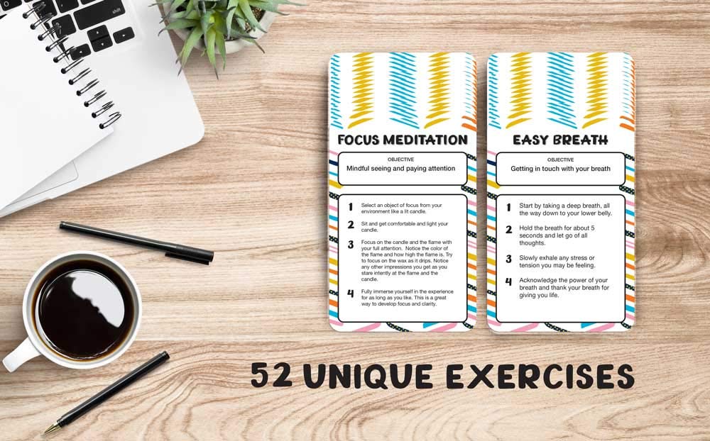 Allura & Arcia 52 Stress Less & Self Care Cards - Mindfulness & Meditation Exercises - Anxiety Relief & Relaxation