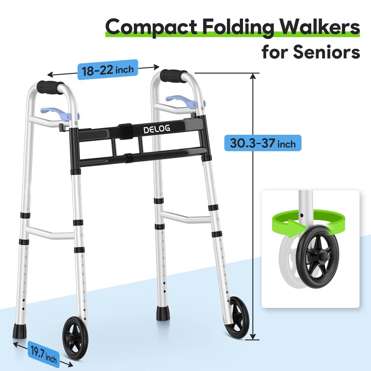 Delog Narrow Walkers for Seniors, Small Walkers for Seniors Tight Spaces Support Up to 350lbs, Standard Walkers for Adults