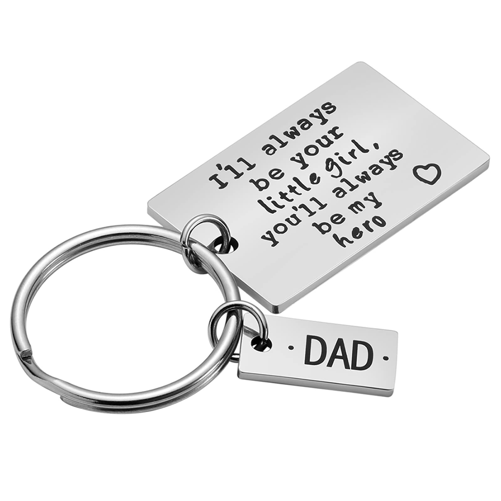 Father’s Day Gift - Dad Gift from Daughter for Birthday, I'll Always Be Your Little Girl, You Will Always Be My Hero Keychain, Stainless Steel