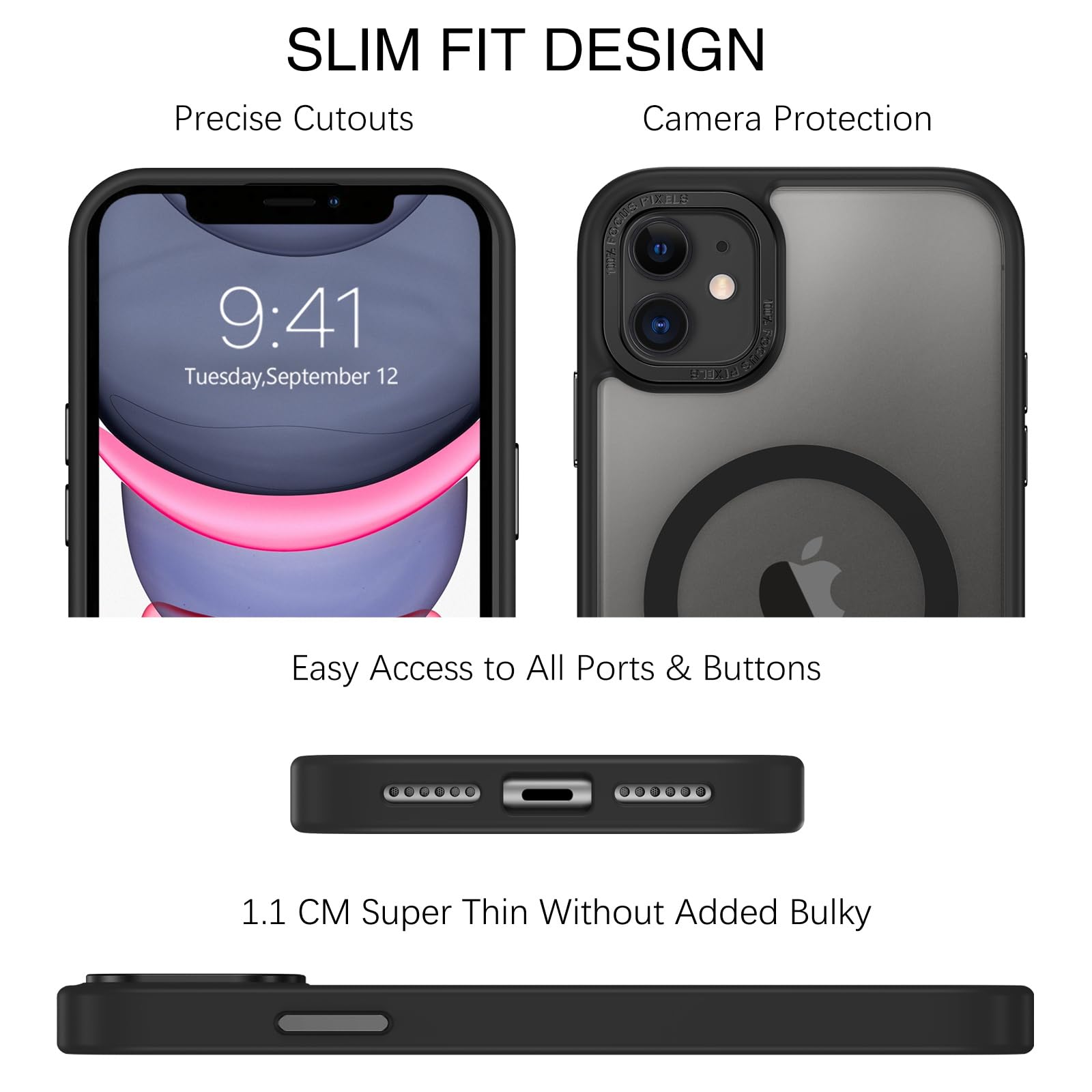 BENTOBEN iPhone 11 Phone Case, Phone case iPhone 11 Magnetic Case [Compatible with MagSafe] Translucent Matte Slim Shockproof Anti-Fingerprint Anti-Scratch Protective Cover for iPhone 11 6.1’’ Black