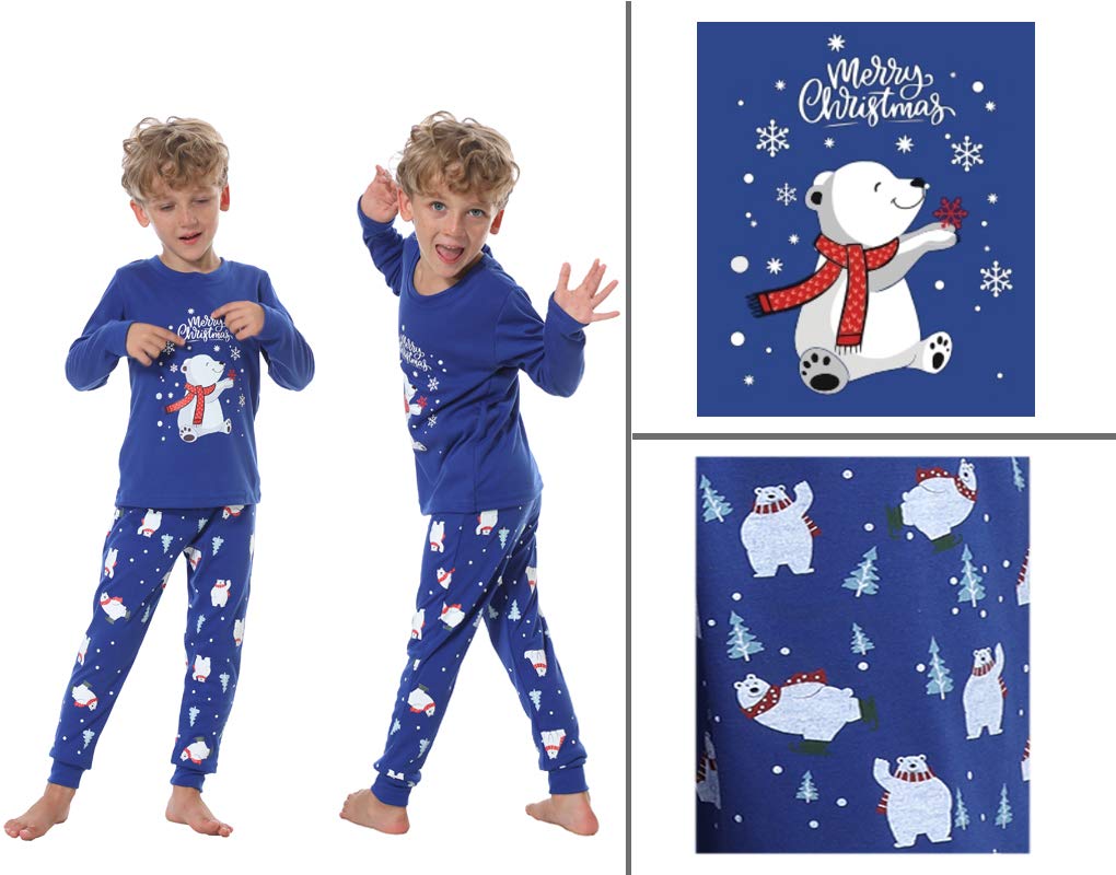 Vopmocld Christmas Family Matching Pajama Red Holiday Pjs Sets Cotton Sleepwear Polar Bear PJS, Blue-men, Large