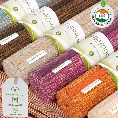 Yogasana Organic Cotton Yoga Mat - Non Slip Hand-Woven Foldable Yoga Rug Provides Excellent Comfort, Traction & Support - Travel Extra Thick Yoga Mats for Indoor & Outdoor Use - 24 x 72 Inches, Air