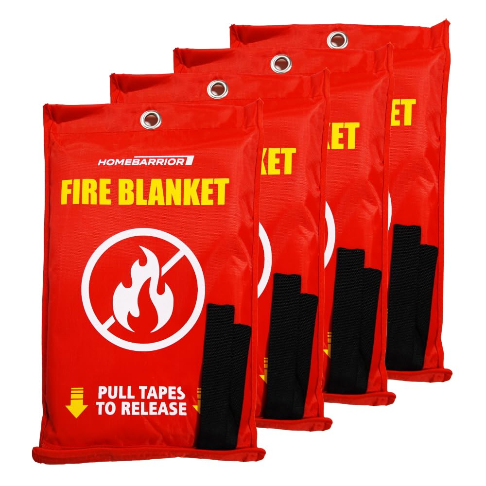 HOMEBARRIOR Emergency Fire Blanket for Fire Suppression, 39x39 inches Flame Retardant Fabric Fireproof Blanket, Survival Gear for Home Safety, Outdoor Camping (4 Pack)