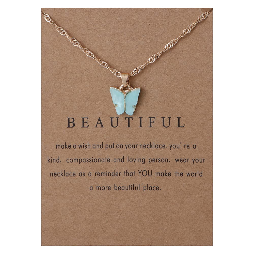 Adoshine Butterfly Necklace Bohemian Retro Chain Friendship Necklace for Women Good Luck Pendant Chain Necklace with Message Card Gift Card