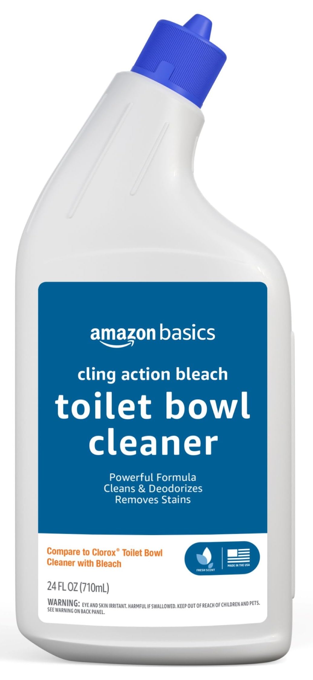 Amazon Basics Toilet Bowl Cleaner Cling Action Formula with Bleach, Fresh Scent, 24 Fl Oz, Pack of 1