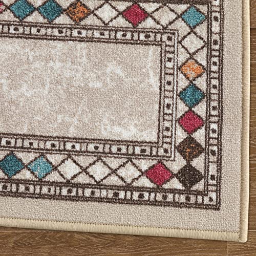 Antep Rugs Alfombras Modern Bordered 2x4 Non-Skid (Non-Slip) Low Profile Pile Rubber Backing Kitchen Area Rugs (Beige, 2'3" x 4')