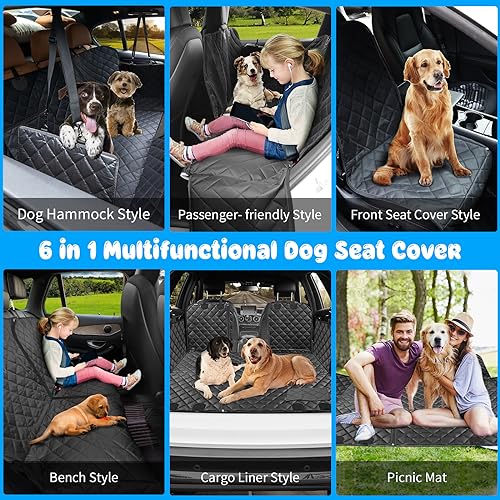 URPOWER 6-in-1 Dog Car Seat Cover for Back Seat, Waterproof Dog Car Hammock 40/60 Split Dog Seat Cover with Mesh Window and Side Flap Pets Car Seat Protector Dog Backseat Cover for Car, SUV, Truck