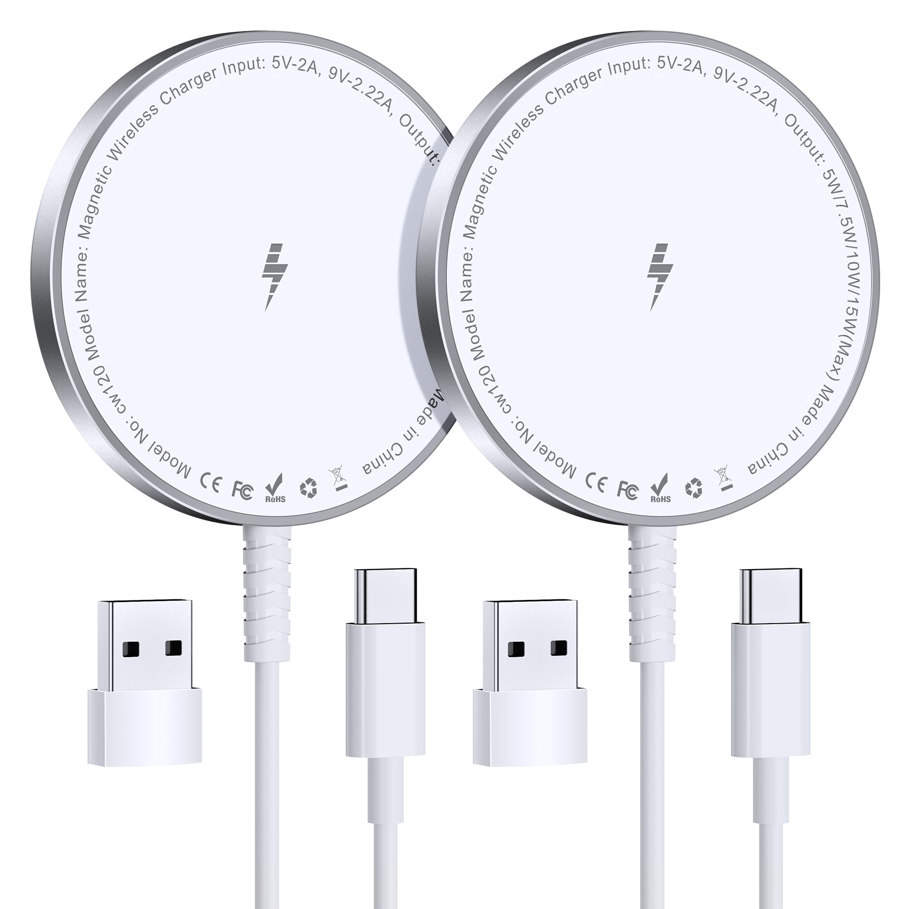 Bohuma Magnetic Wireless Charger for iPhone: Mag Safe Charger Fast Charging Pad 2 Pack Compatible with iPhone 16 15 14 13 12 Pro Max Plus & Airpods 2 3 Pro (No Adapter)