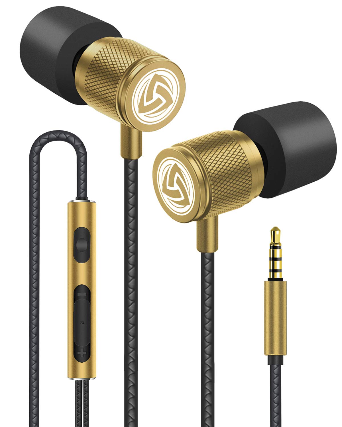 LUDOS Ultra Wired Earbuds in-Ear Headphones, 5 Years Warranty, Earphones with Microphone, Noise Isolating Ear Buds, Memory Foam for iPhone, Samsung, School Students, Kids, Women, Small Ears - Gold