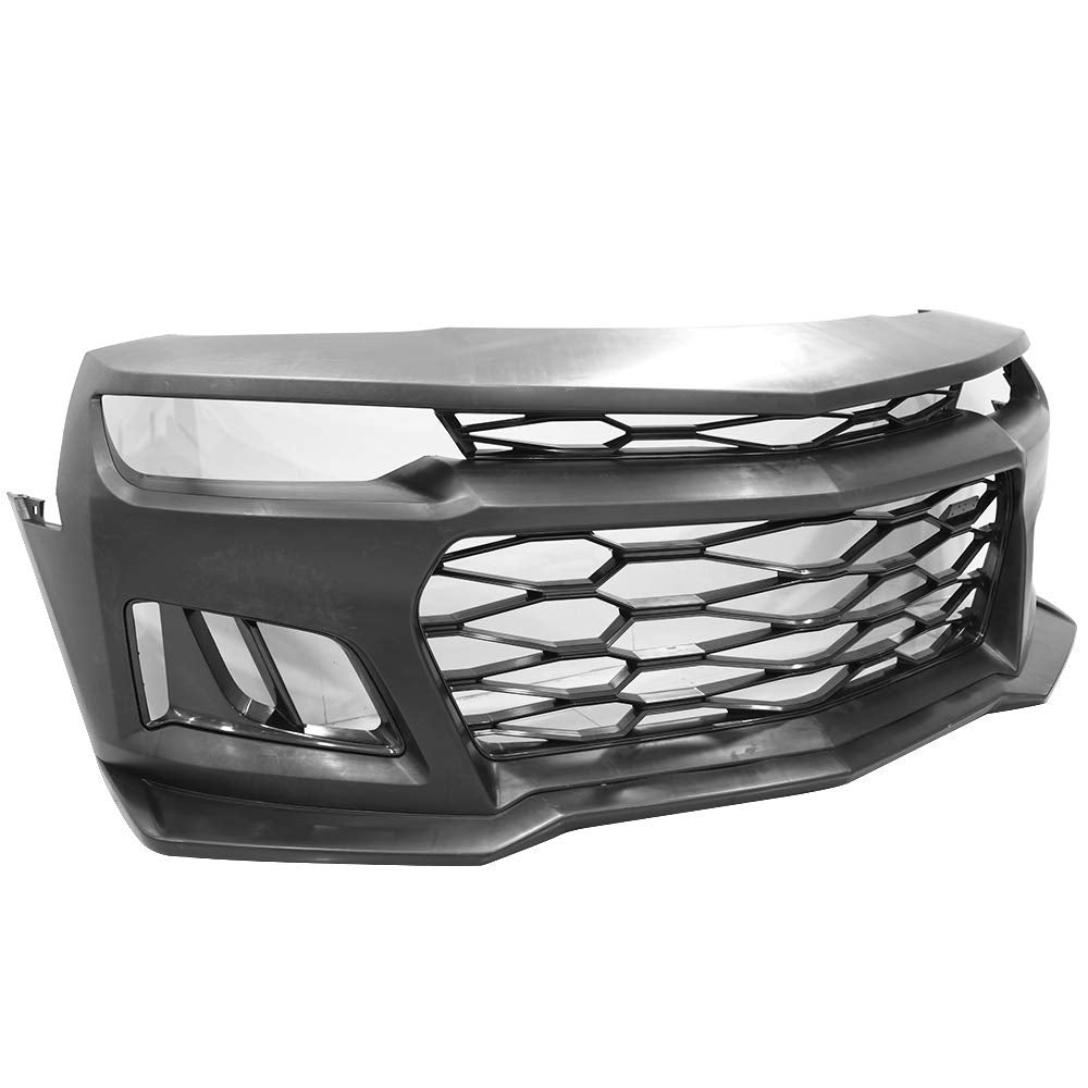 IKON MOTORSPORTS Front Bumper Compatible With 2014-2015 Chevy Camaro, ZL1 Style Black PP Cover with Grille + Bottom Lip + Air Duct + Under Body Panel